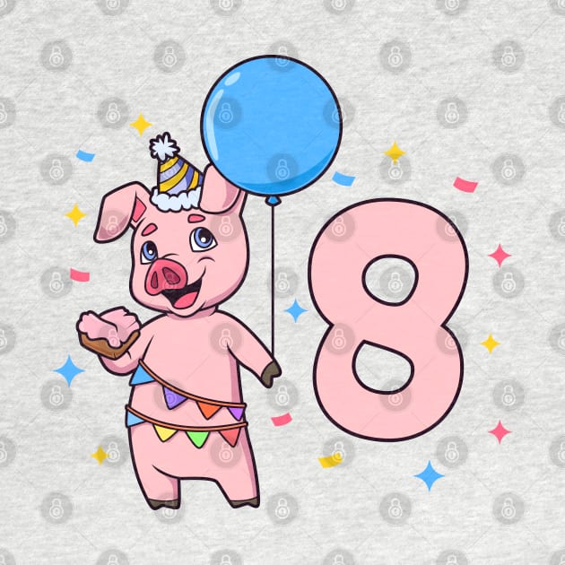 I am 8 with pig - kids birthday 8 years old by Modern Medieval Design